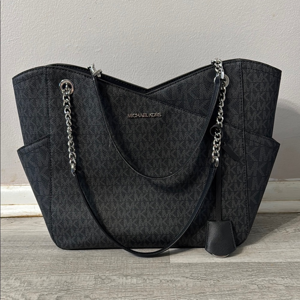 Michael Kors Black Quilted Tote with Chain Straps
